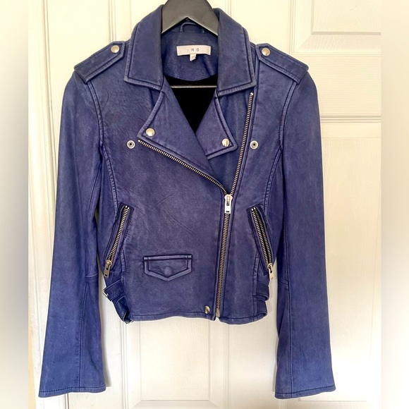 IRO ASHVILLE Cobalt Blue Lamb Leather Biker Moro Jacket zippers & buckles Sz 34 - Picture 1 of 12